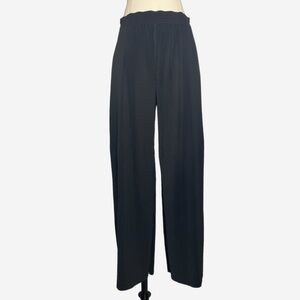 Loft NWT black wide leg cropped accordion pleated Plisse pants stretch palazzo M